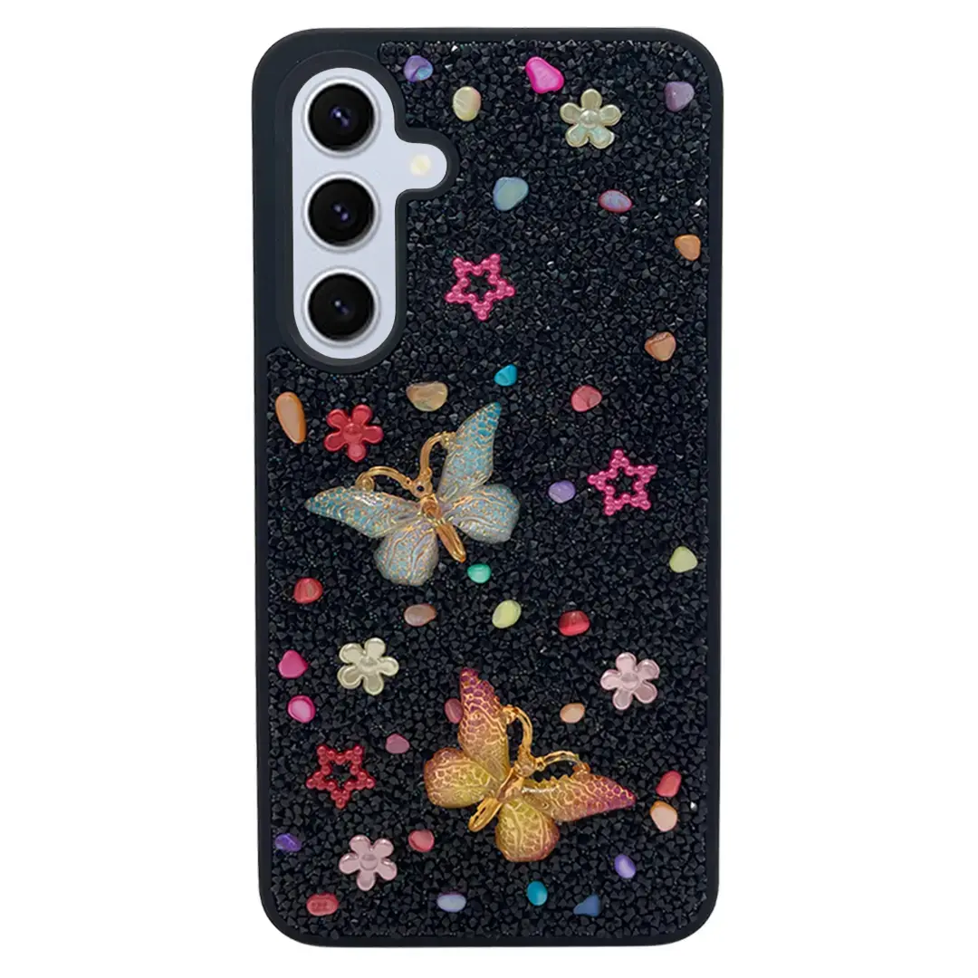 Samsung Galaxy S24 FE Butterfly and Diamond Bling Case Black